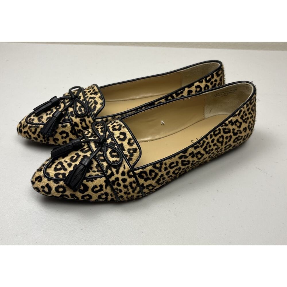 Talbots Leopard Calf Hair Tassel Loafers Womens 6.5M Brown Animal Print Flats